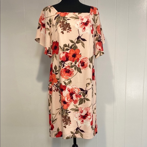 American Living Dress Midi Flutter Sleeve Floral Print Red Pink Coral Size 10 - Picture 1 of 13